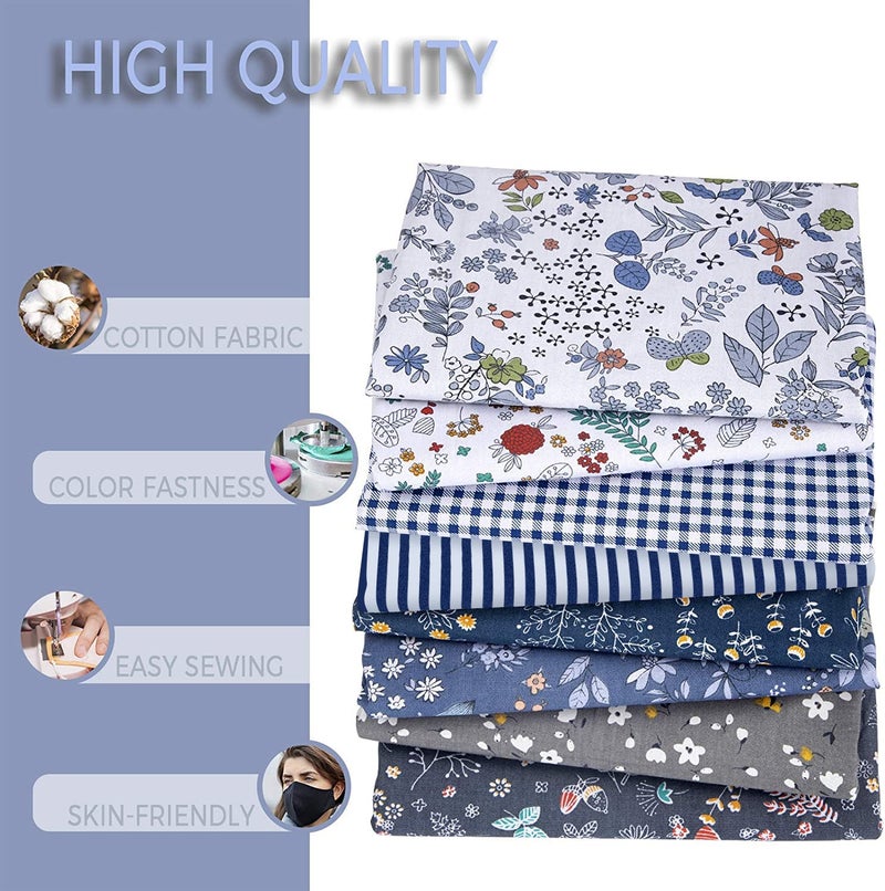 Aubliss 8pcs Fat Quarter Fabric Bundles 19.6 ' ' x 19.6 ' '(50cm x 50cm) Cotton Craft Fabric Pre-Cut Squares Sheets for Patchwork Sewing Quilting Fabric(Checked/Striped/Floral) - Image 3